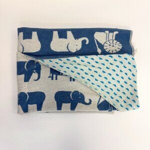David Fussenegger Cotton Blue & White Safari Animal Baby Blanket w/ Corner Hood